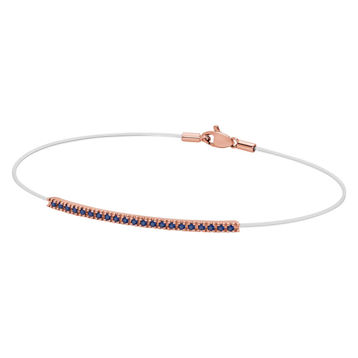 Paddle Bracelet in Nylon and Rose Gold Tennis Bar and Blue Sapphires 